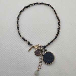 Braided Cord Initial "B" Bracelet Black & Gold Tone